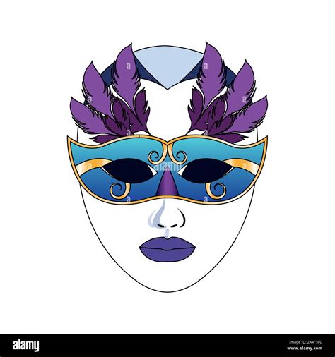 Carnival Mask With Purple Feathers Over White Background Stock Vector