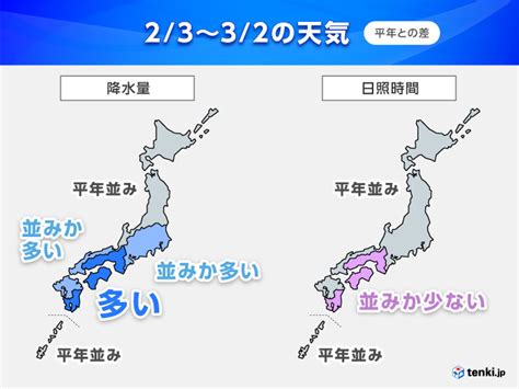 1か月予報 寒暖差大 雨多い傾向 「南岸低気圧」による雪にも注意気象予報士 石榑 亜紀子 2024年02月01日 日本気象協会