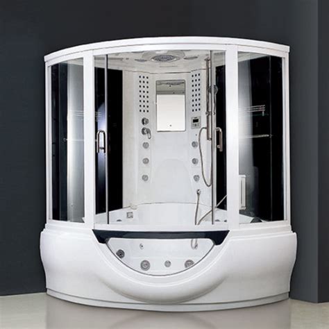 China Luxury Tempered Glass Steam Shower Combo Sauna Room With Corner Jacuzzi Bathtub Y840