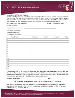 Fillable Online Msu Sra Nomination Form Fax Email Print Pdffiller