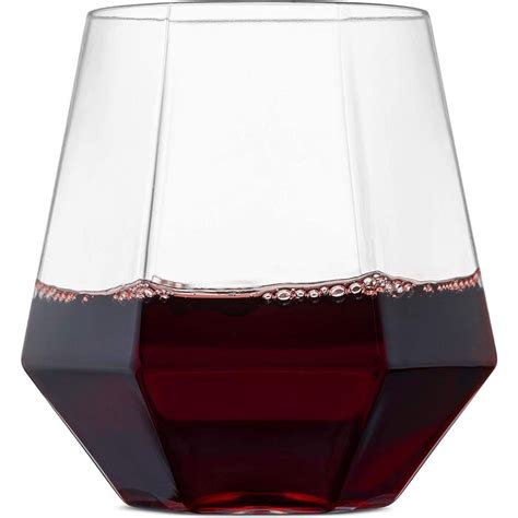 Munfix Diamond Shaped Stemless Heavy Weight Plastic Disposable Wine