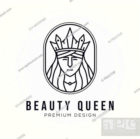 Queen Face Wearing Crown Logo Vector Symbol Illustration Design Line