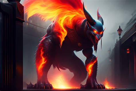 Lexica The Digital Concept Art Of A Monster Of Fire Standing Outside