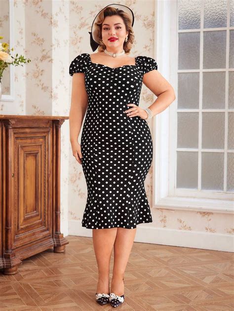 Vintamour Vintage Elegant Plus Size Women S Polka Dot Printed Dress