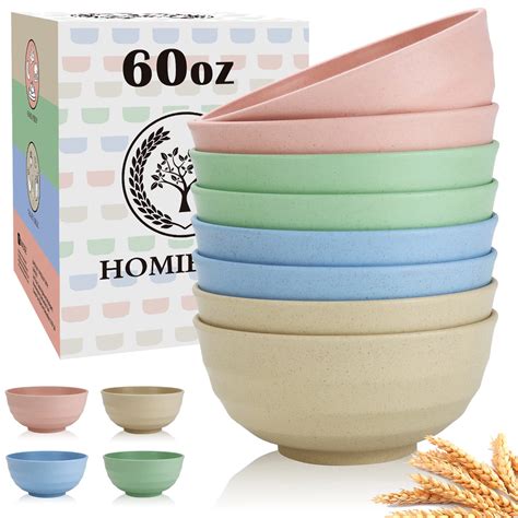 Homienly Cereal Bowl Set Wheat Straw Fiber Unbreakable Lightweight Bowls Set Light 60 Oz 60