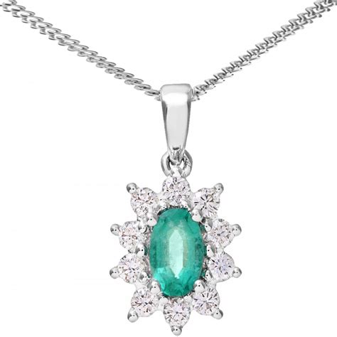 SPARKLD 18ct White Gold Cluster Pendant Chain 0 33ct Diamond And