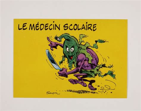 Franquin Carte postale Au bahut le médecin scolaire AKILON