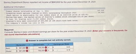 Solved Stanley Department Stores Reported Net Income Of Chegg