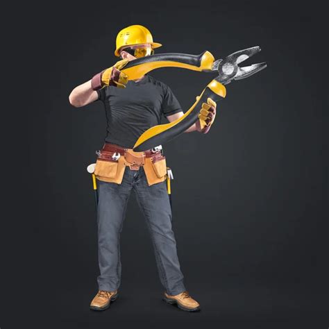 Construction worker with tool belt and hammer Stock Photo by ©Andy_Di ...