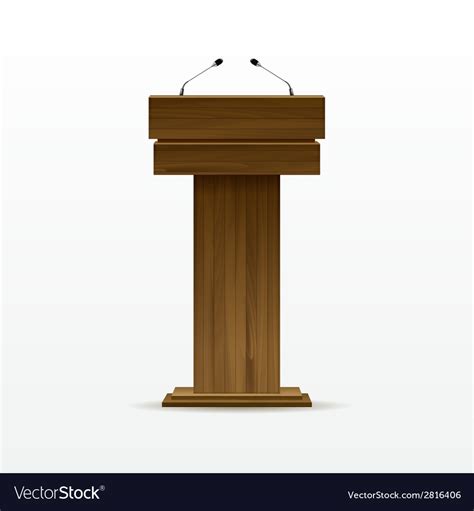 Wood Podium Tribune Rostrum Stand With Microphone Vector Image