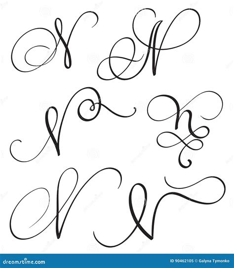 Ensemble De La Lettre N De Calligraphie D Art Avec Le Flourish Des