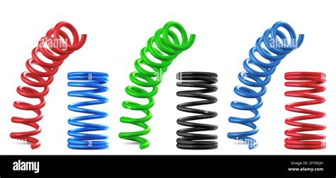 Metal Springs Realistic Colorful Coils Isolated Set Flexible Spiral