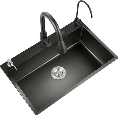 Kitchen Sink Black Stainless Steel Sink With Faucet Built In Sink With