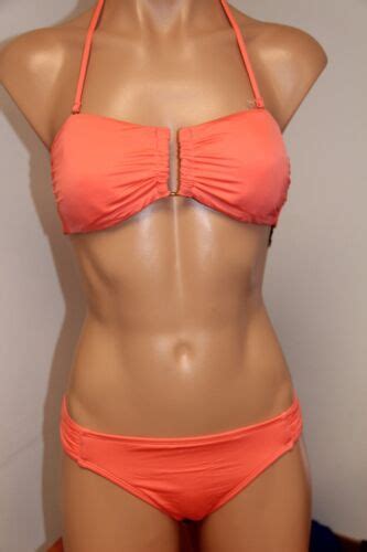 Nwt Bar Iii Swimsuit Bikini Pc Set Size M Bandeau Coral Reef Strap Ebay