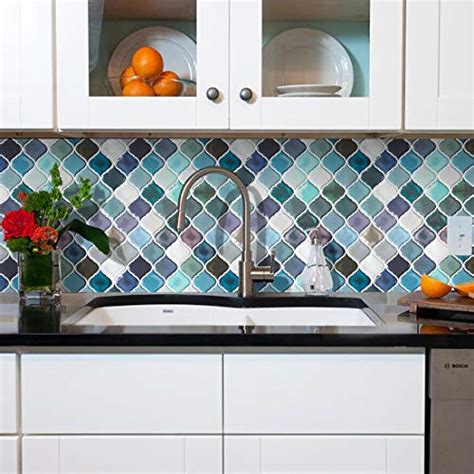 Teal Arabesque Peel And Stick Tile For Kitchen Backsplashdecorative