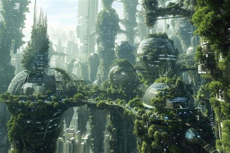 Premium Photo A Futuristic City Surrounded By Trees And Plants A