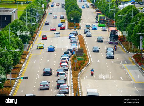 singapore february   aerial view  traffic   road