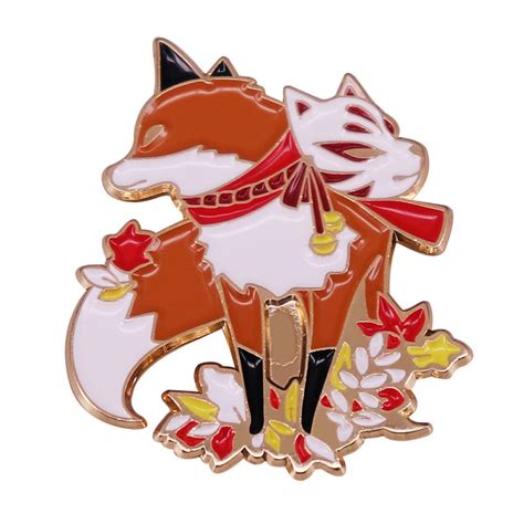 Japan Shrine Kitsune Fox Brooch Pins Емайлирани метални значки Игли за