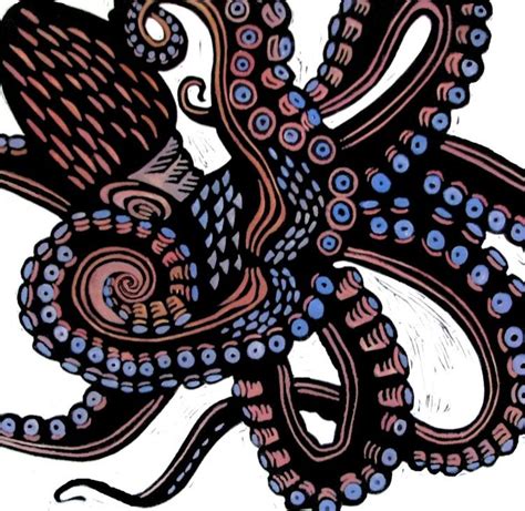 Print Linocut By Laurel Macdonald O Is For Octopus Octopus