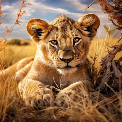 Lion cub resting stock illustration. Illustration of landscape - 293687242