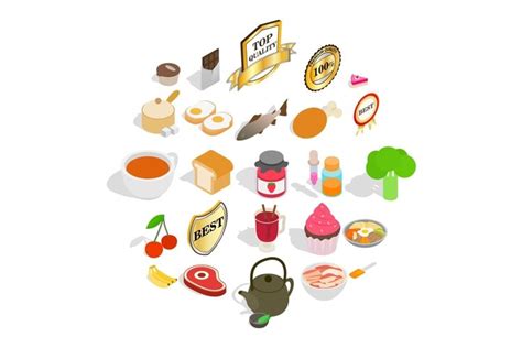 Commodity Icons Set Isometric Style