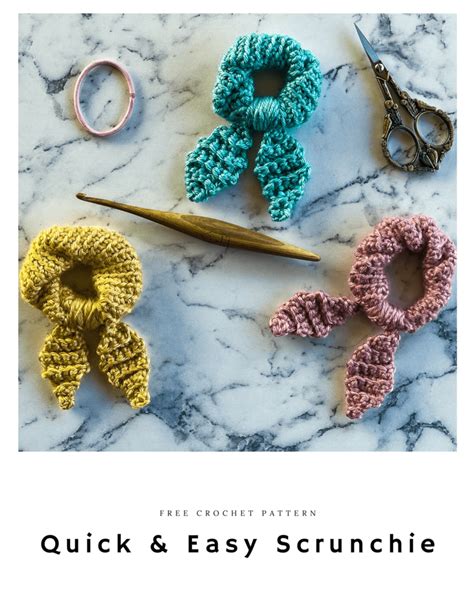 Free Quick And Easy Hair Scrunchie With Ribbons Crochet Pattern