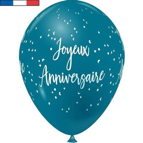 Ballon français joyeux anniversaire bleu turquoise en latex 30cm x8 R