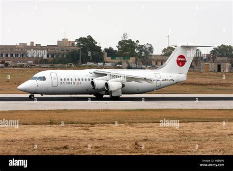 Orionair British Aerospace BAe-146-300 [EC-JVO] backtracking after landing runway 13 Stock Photo ...