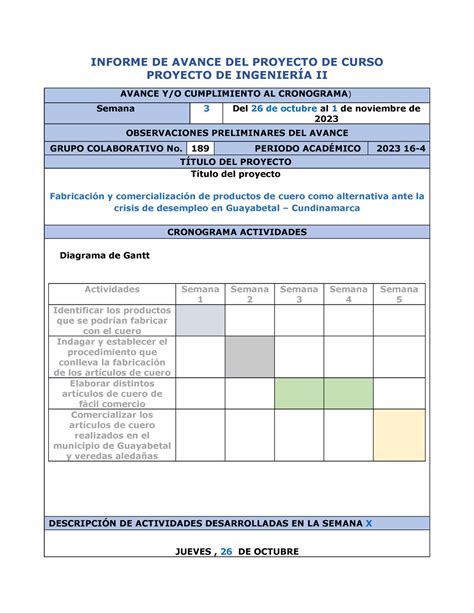 Formato Informe Semana 3 Grupo 189 INFORME DE AVANCE DEL PROYECTO DE