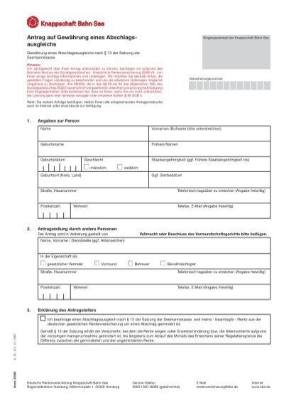 Antrag auf Gewährung eines Abschlags Knappschaft Bahn See