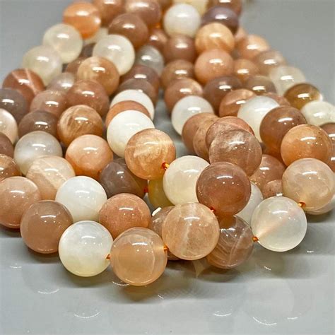 Natural Multi Moonstone 10mm Smooth Round Gemstone Beads Strand 11749