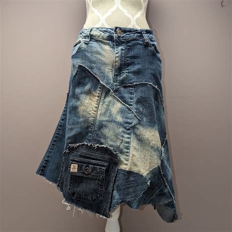 Upcycled Denim Skirt Etsy