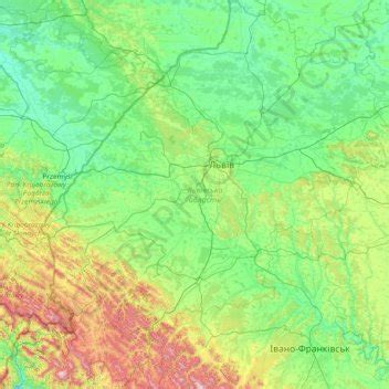 Lviv Oblast topographic map, elevation, relief