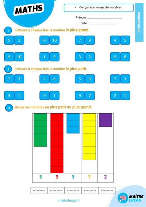 Exercices Comparer et ranger les nombres jusqu à 10 Maître Lucas