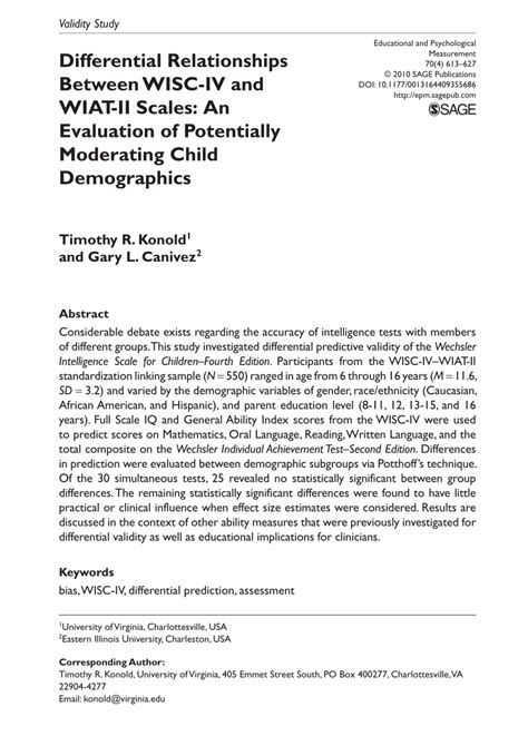 Pdf Differential Relationships Between Wisc Iv And Wiat Ii Scales An