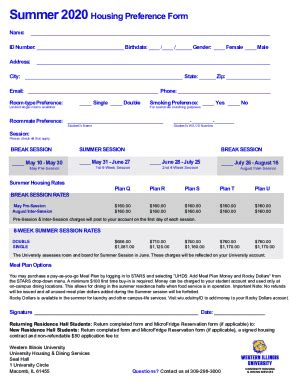 Fillable Online Summer Housing Preference Form Fax Email Print