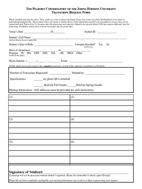 Fillable Online Peabody Jhu Please Complete And Sign This Form Fax