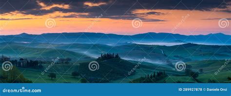 Wide Banner Panorama Of The Famous Podere Belvedere In Tuscany At