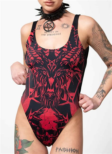 Maillot De Bain Noir Et Rouge Baphomet KILLSTAR Goth Occulte Metalhead