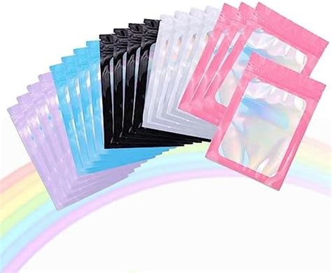 Qumeney 100 Pack Resealable Mylar Bags Smell Proof Bags Holographic