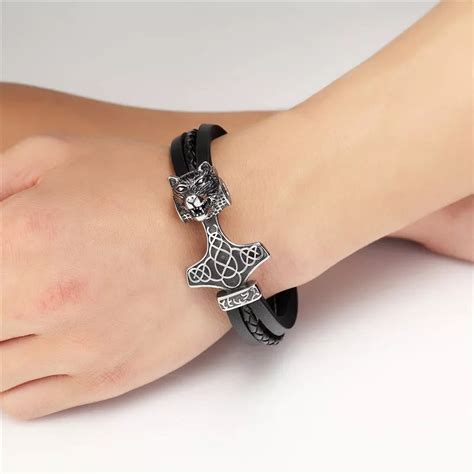 Pulsera Vikinga Mjornill Cuero Y Acero Lima Rock Shop