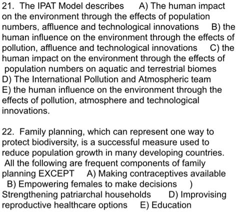 21 The Ipat Model Describes A The Human Impact On The Environment Through The Effects Of