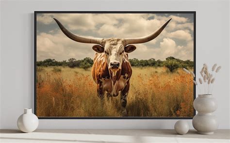 Sepia Texas Longhorn Wall Art Photography Canvas Print Rustic Farmhouse Decor Longhorn Painting