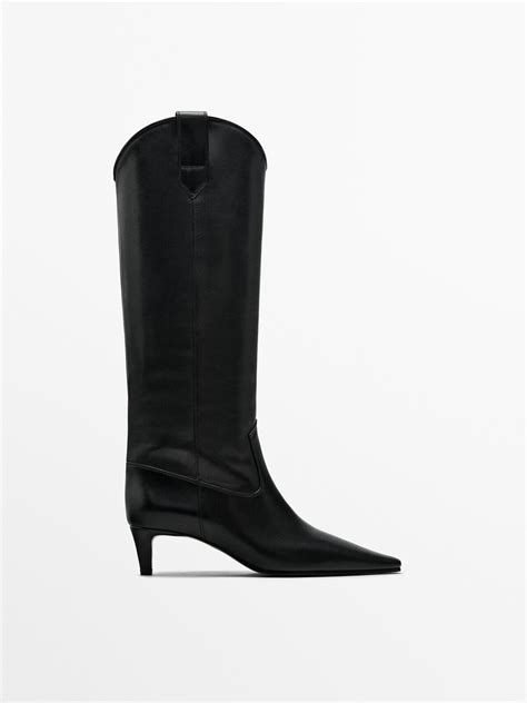 Massimo Dutti High Heel Cowboy Boots Studio Black Editorialist