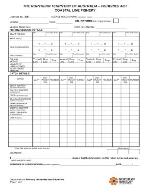 Fillable Online Nt Gov Coastal Line Fishery Logbook Return Form Nt