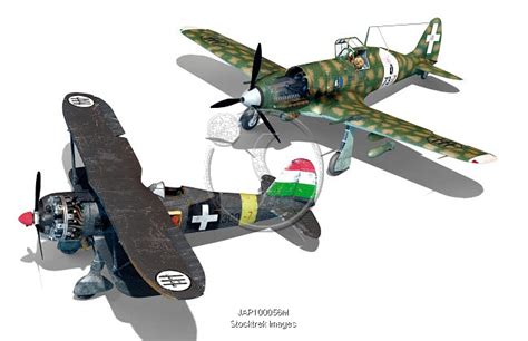 Two Italian fighter planes used during WWII, the biplane CR42 and the ...