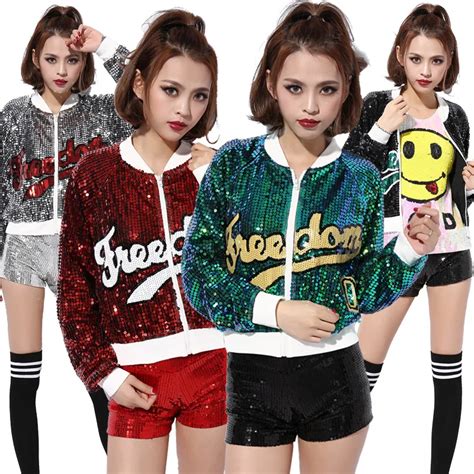 Party Clothes Modern Jazz Dances Tops Ladies Sequin Coat Sexy Hip Hop