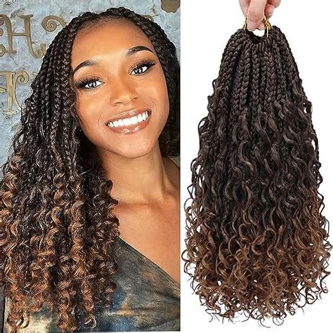 Goddess Box Braids Crochet Hair Pre Looped 14 Inch Boho Box Braids Crochet Hair With Curly Ends