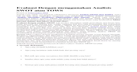 Analisis Swot Diri Sendiri Sebagai Mahasiswa