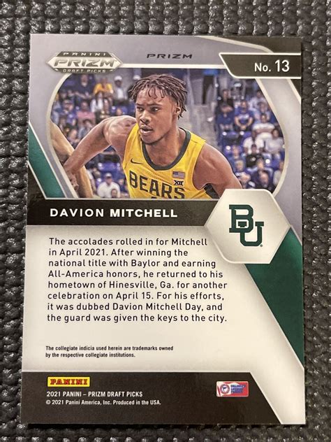 Davion Mitchell RC 2021 22 Panini Prizm Draft Picks Prizms Red Ice 13